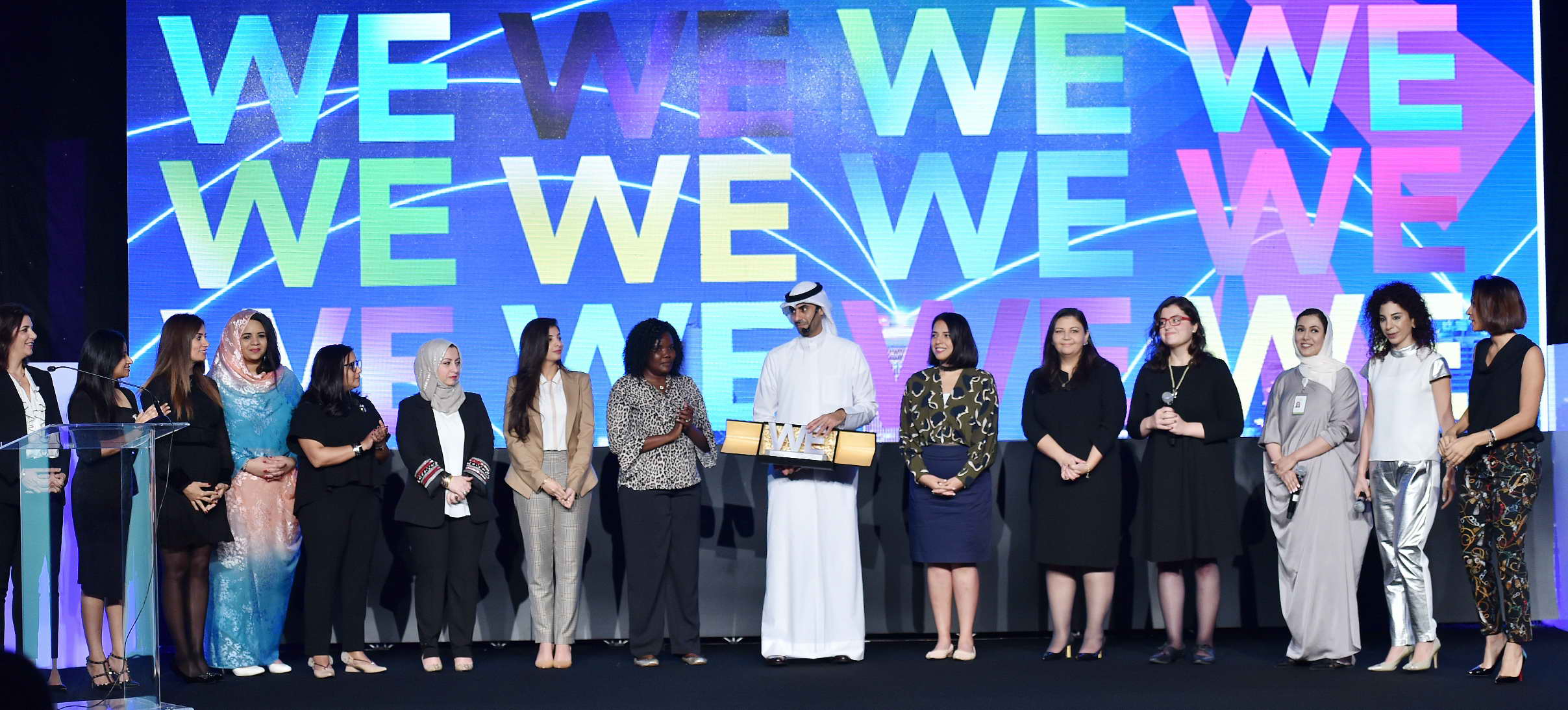 Bader Al Kharafi with women champions from Zain operations during recent conference in Kuwait.jpg